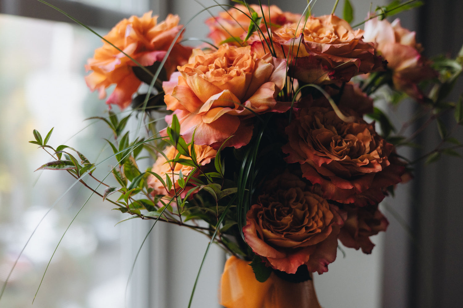 Huge bouquet with pink Hermosa rose and greenery