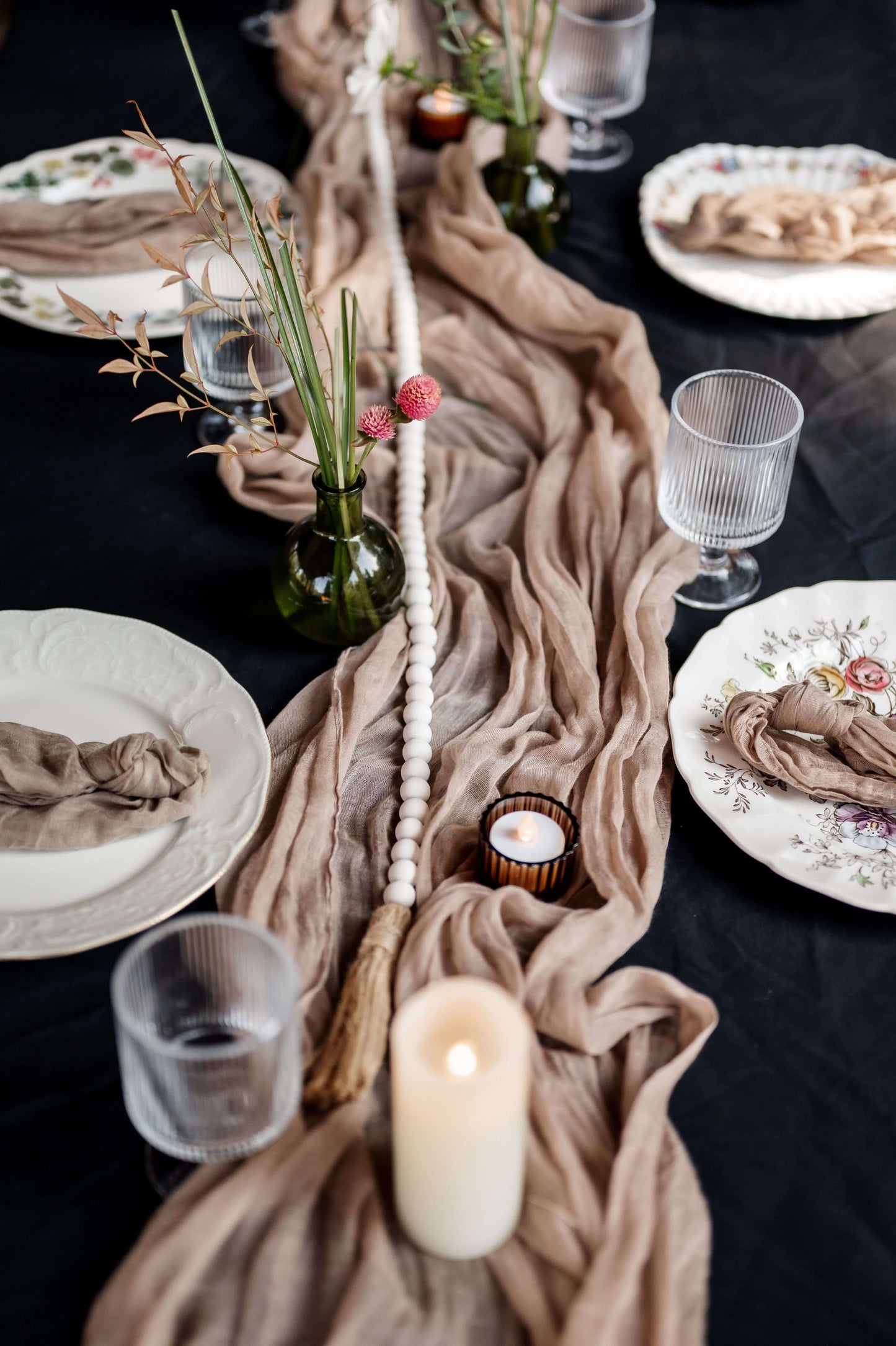 Bud vases with fall flowers and candlelight on rustic wedding table — cozy outdoor reception by Kvetka Flower, Oregon