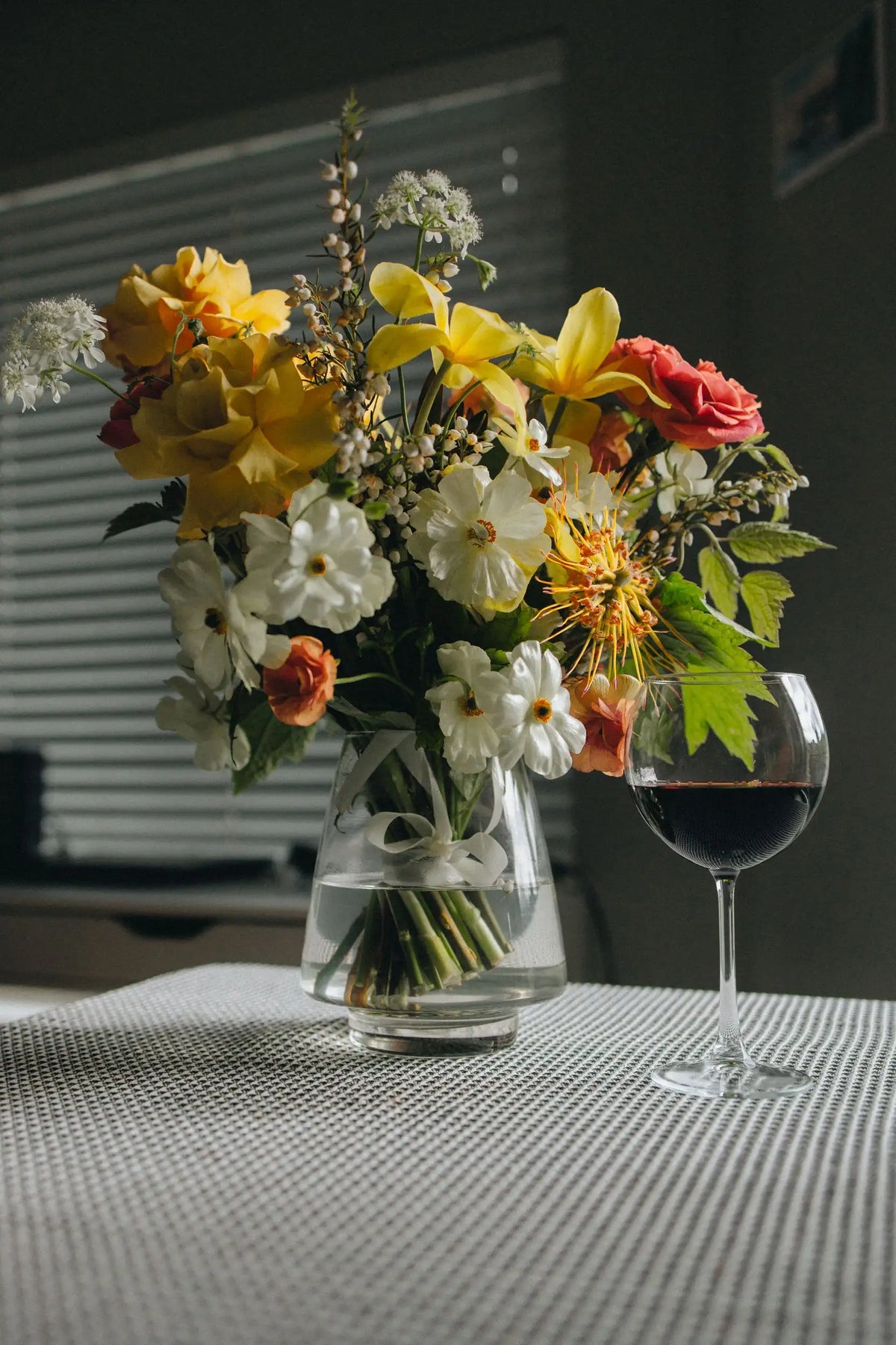 Bespoke large flower bouquet with seasonal blooms evening setting Austin flower delivery Kvetka Flower