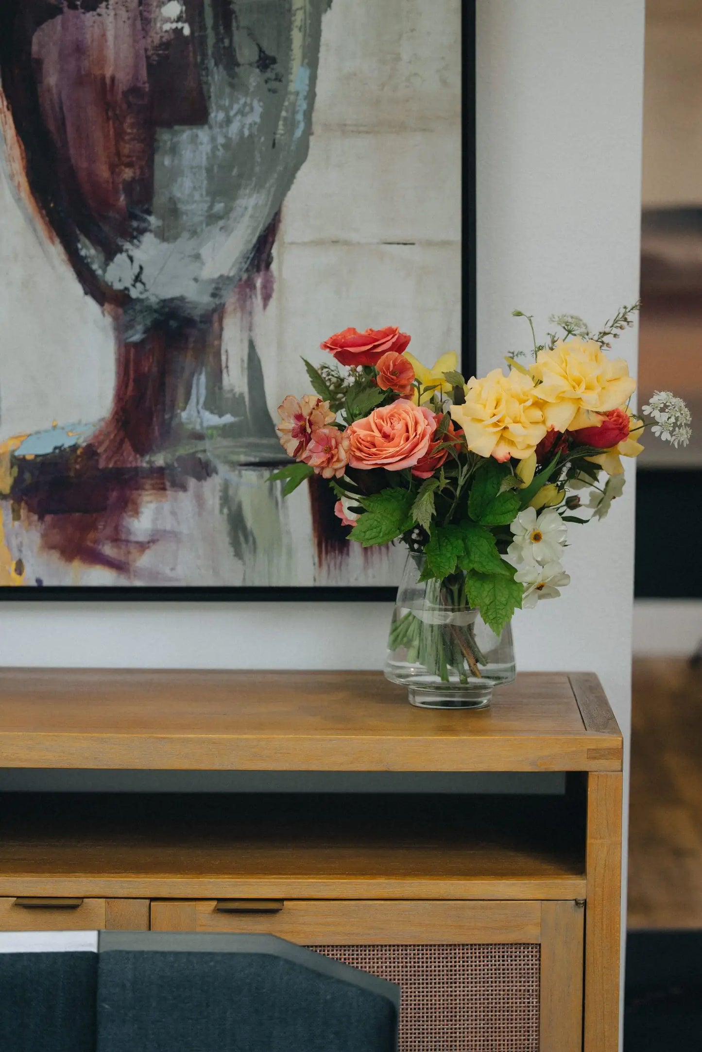 Personalized large flower bouquet in modern living room interior Portland flower delivery Kvetka Flower