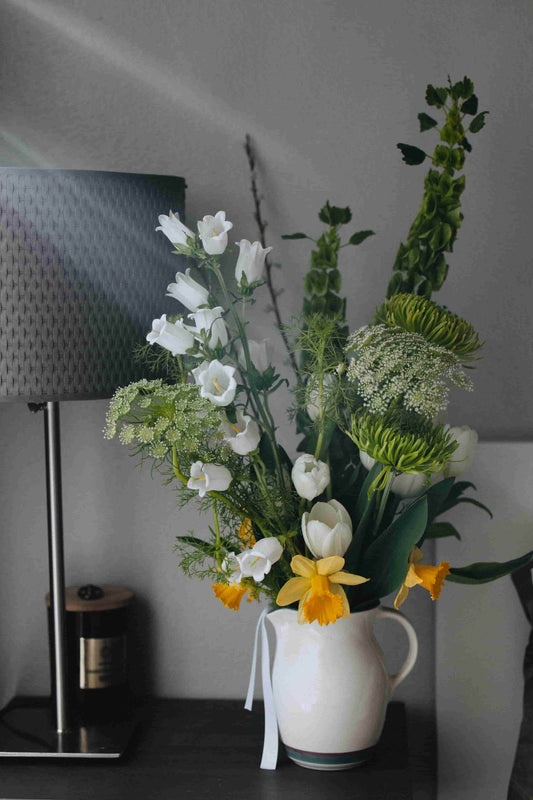 Deluxe spring bouquet with green, white, and yellow flowers – subscription by Kvetka Flower Portland