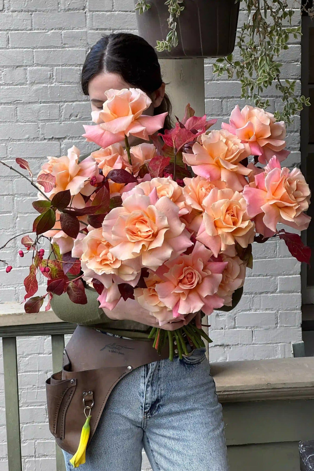 Large fresh seasonal bouquet with peach roses hand-designed by local Kvetka Flower available for same-day delivery