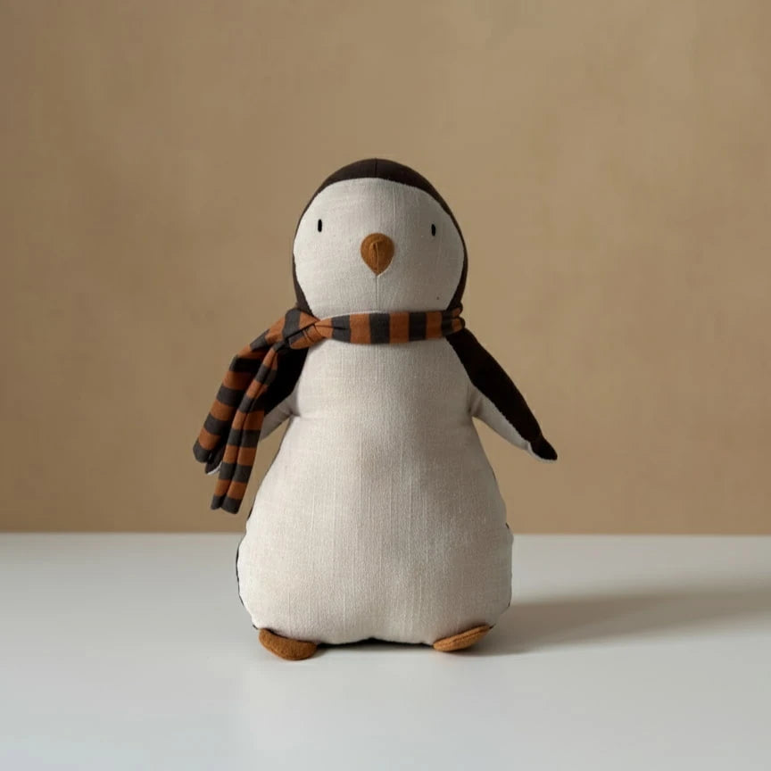 Kvetka Flower adorable plush penguin 10 inches with striped scarf, stuffed animal gift with flowers