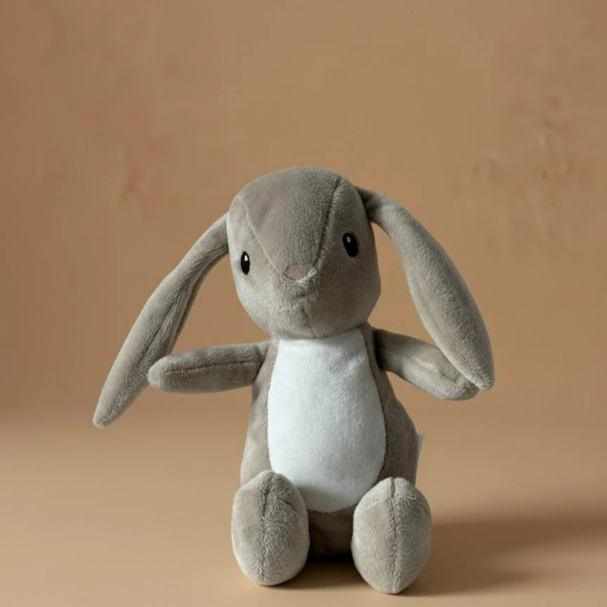 Kvetka Flower gray plush bunny rabbit with floppy ears 8 inches, soft stuffed animal for flower delivery