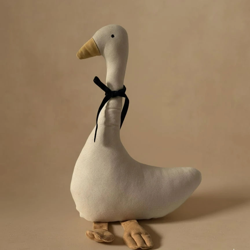 Kvetka Flower cute white plush goose 15 inches with black bow tie, flower bouquet add-on gift