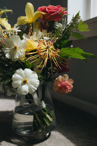 Unique custom bouquet large with pincushion protea cosmos and freesia by Portland florist Kvetka Flower