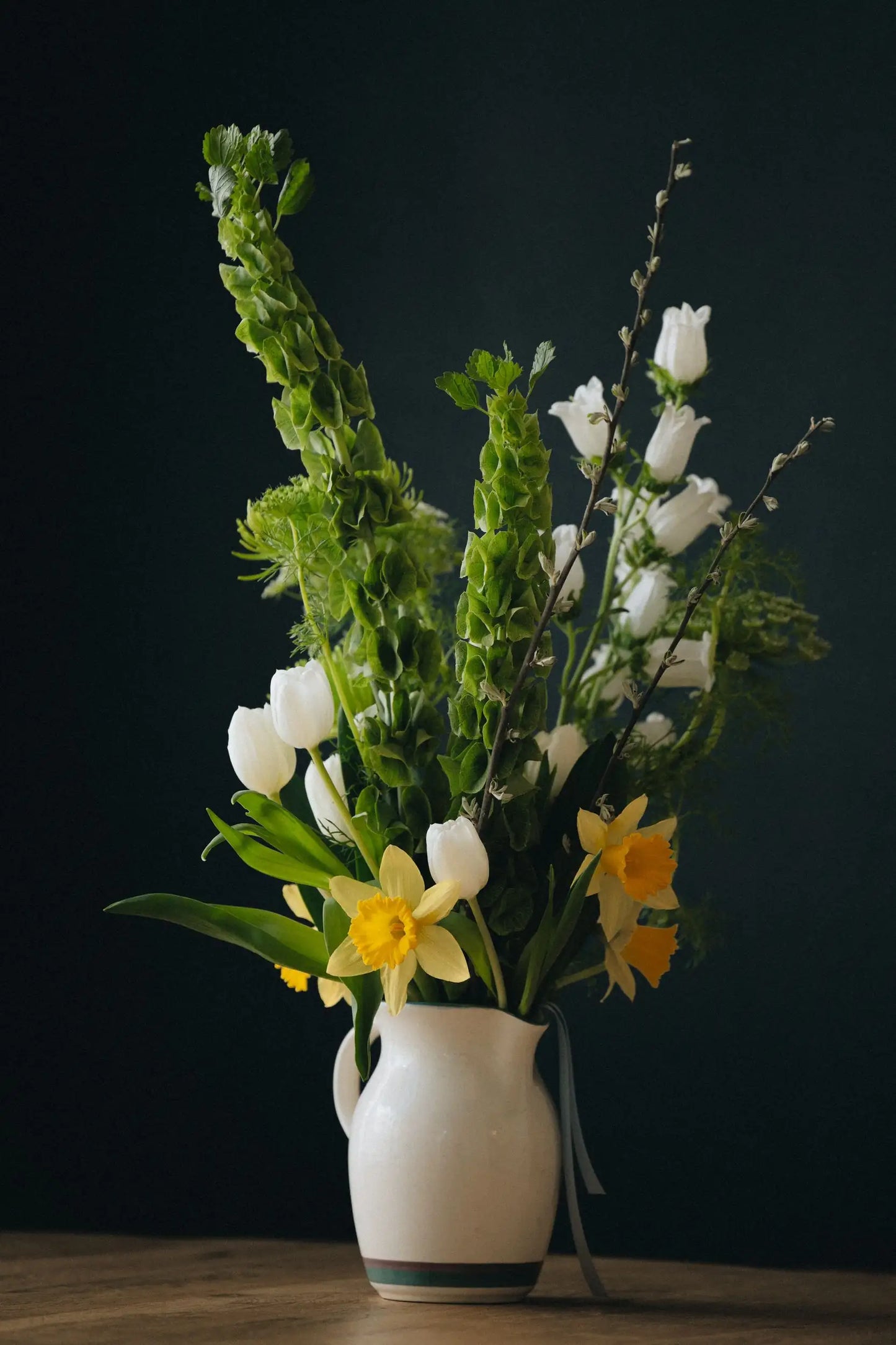 Personalized medium flower bouquet European floral design with bells of Ireland by Kvetka Flower Portland Oregon