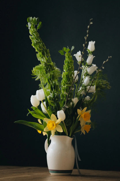 Personalized medium flower bouquet European floral design with bells of Ireland by Kvetka Flower Portland Oregon