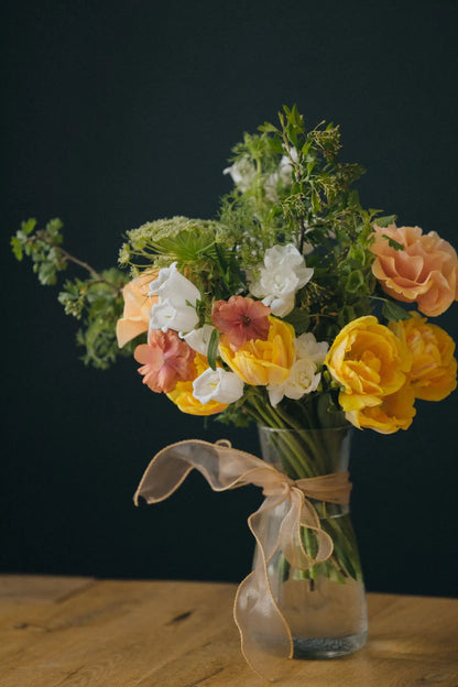 Custom designed small flower bouquet in bright palette with seasonal blooms Portland delivery Kvetka Flower