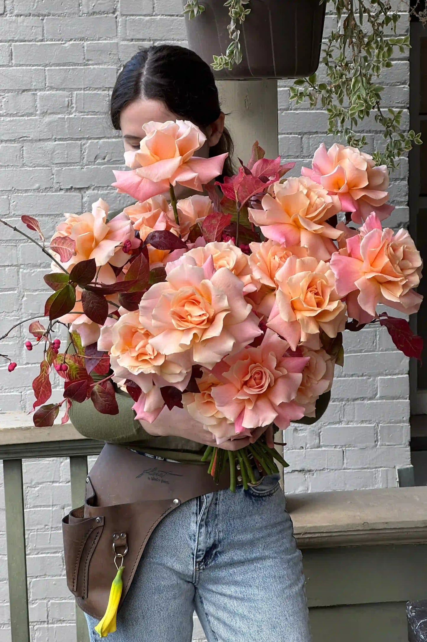 Large fresh seasonal bouquet with peach roses hand-designed by local Portland florist Kvetka Flower available for same-day delivery