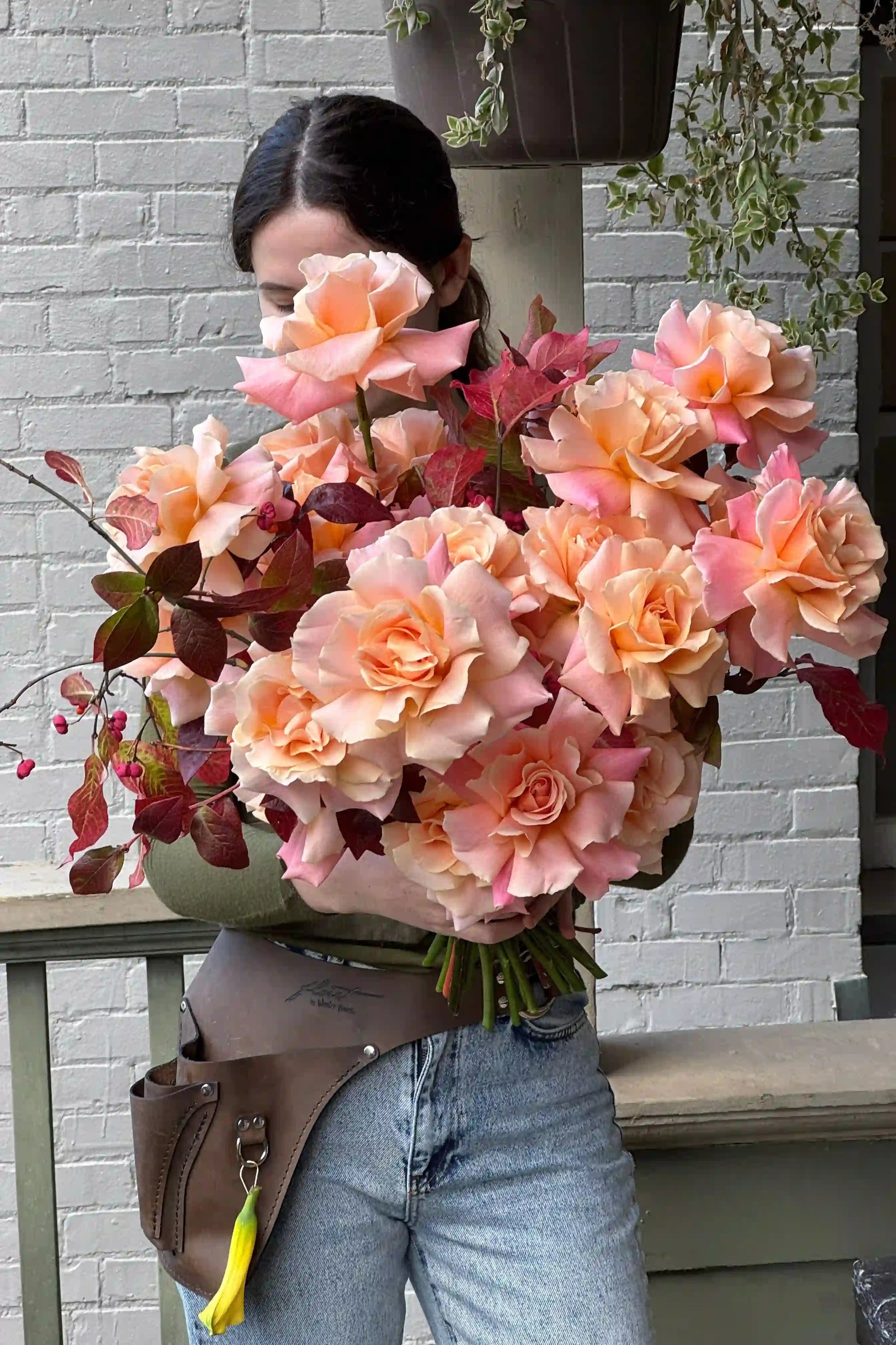 Large fresh seasonal bouquet with peach roses hand-designed by local Portland florist Kvetka Flower available for same-day delivery