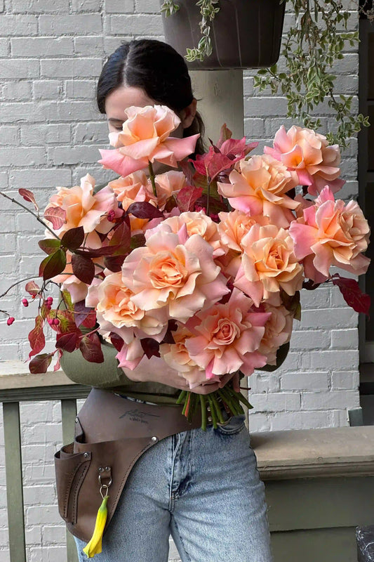 Large fresh seasonal bouquet with peach roses hand-designed by local Portland florist Kvetka Flower available for same-day delivery