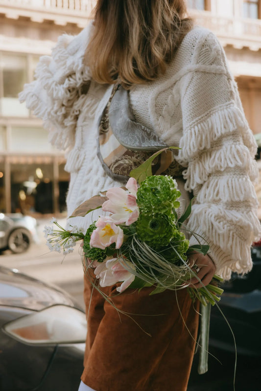 Close-up of wild green bouquet with textured blooms