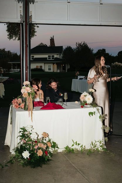Evening wedding reception atmosphere at Langdon Farms Red Shed.