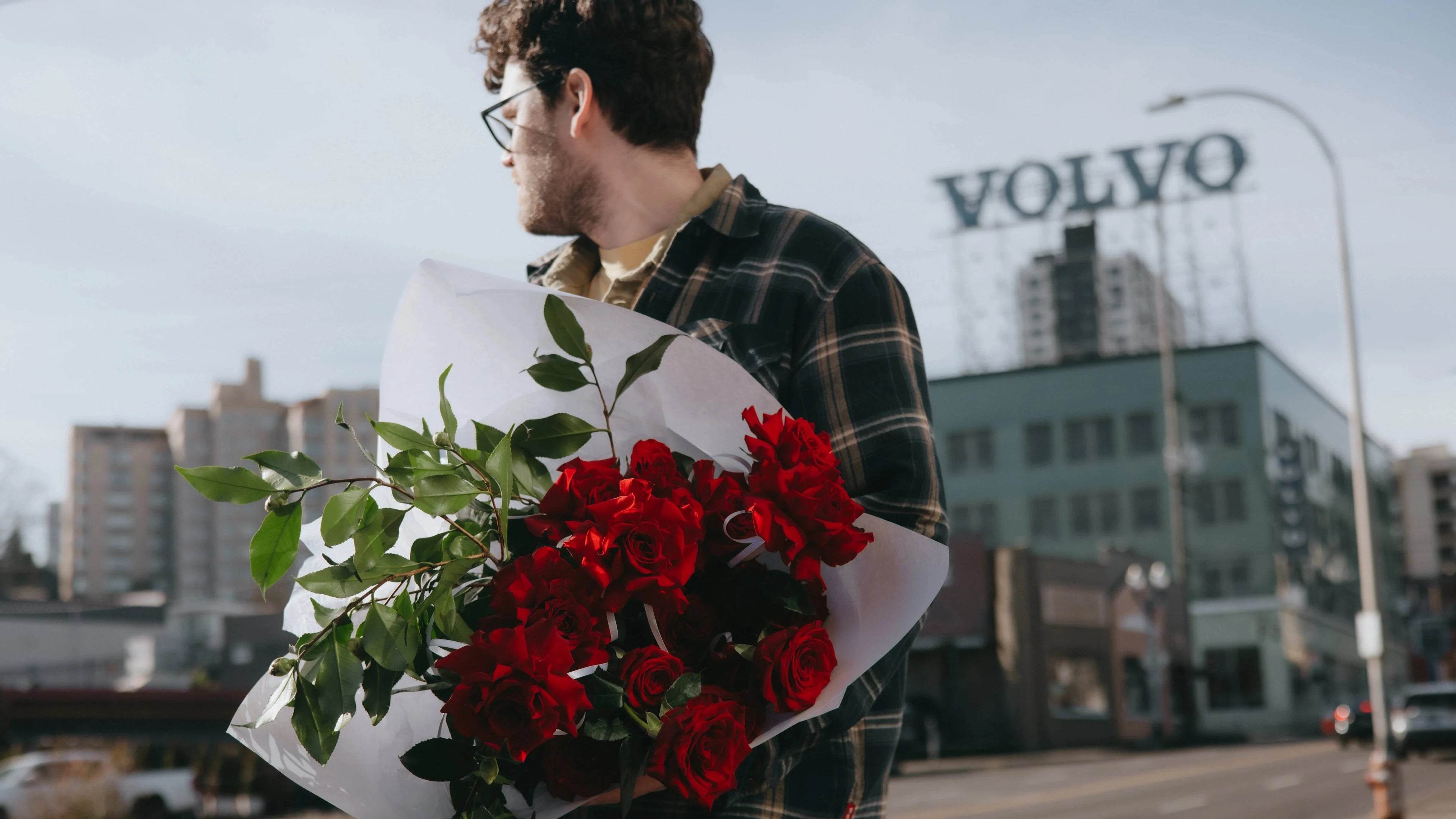 Valentine's Day red roses bouquet with greenery delivered in Portland by Kvetka Flower